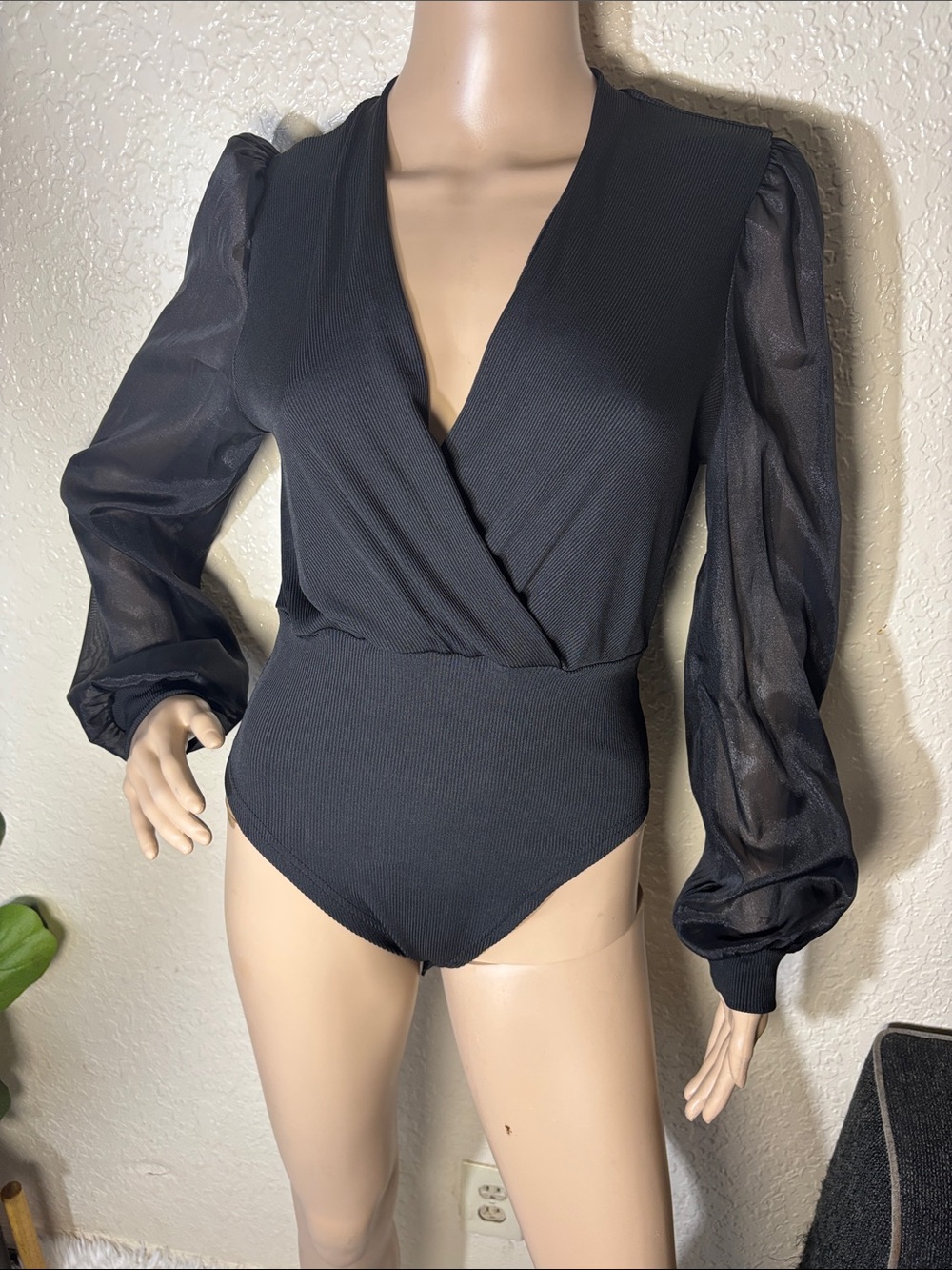 Black bodysuit see through sleeves